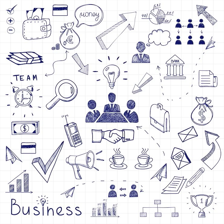 vector-business-doodles-with-diagrams-humans-ideas-bulbs